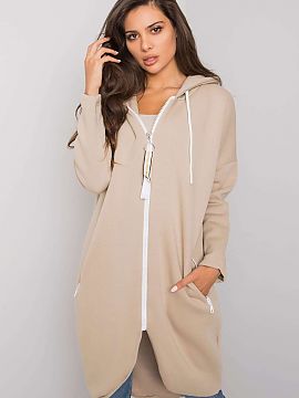 Bluză Relevance  Hanorac pentru femei cu croială extinsă, mâneci lungi și glugă. Puloverul are fermoar, cu buzunare laterale cu fermoar și ele închise