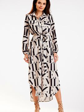 Rochie de zi awama  Rochie maxi cămașă cu două buzunare. Mânecă lungă terminată cu bandă elastică. Încheiat cu nasturi rotunzi aurii. Se livrează cu