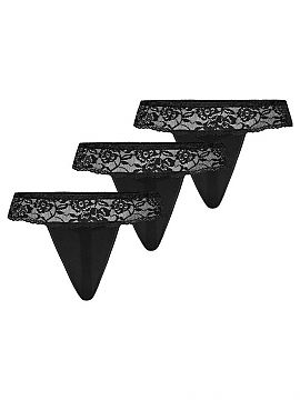 Completă Teyli  Un set de tanga de dantelă pentru femei, combinat cu plasă cu țesătură fină, de culoare neagră. Pachetul conține trei tanga de aceea