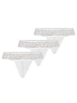 Completă Teyli  Un pachet multiplu de tanga albi, din dantelă elastică cu motiv de trandafir combinat cu un triunghi delicat din plasă în față. Dantel
