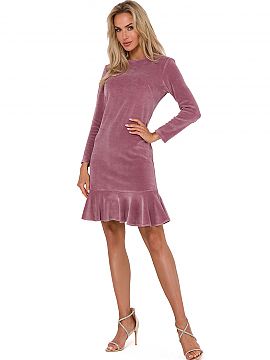 Rochie de zi Moe  Rochie din velur cu croială mulată, cu mâneci lungi, fără căptușeală. Rochia are un volan decorativ în partea de jos. Concepută ș